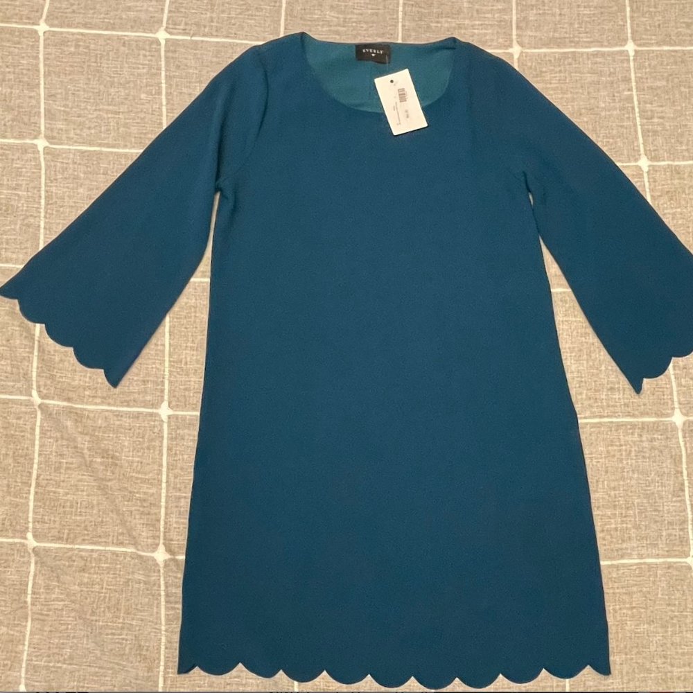 NWT Everly Blue/Green Scalloped Dress